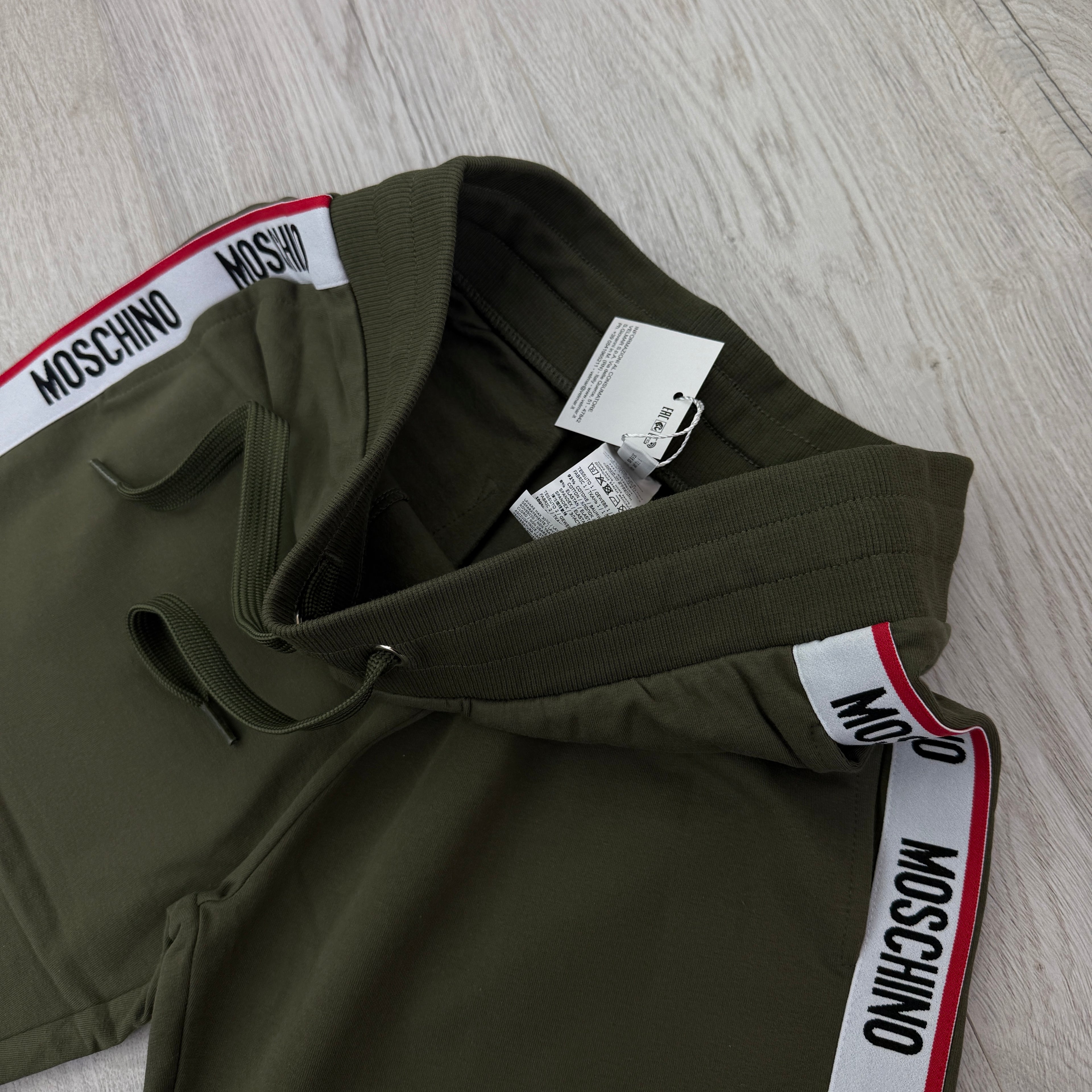 Moschino Men’s Taped Khaki Green Cotten Shorts
