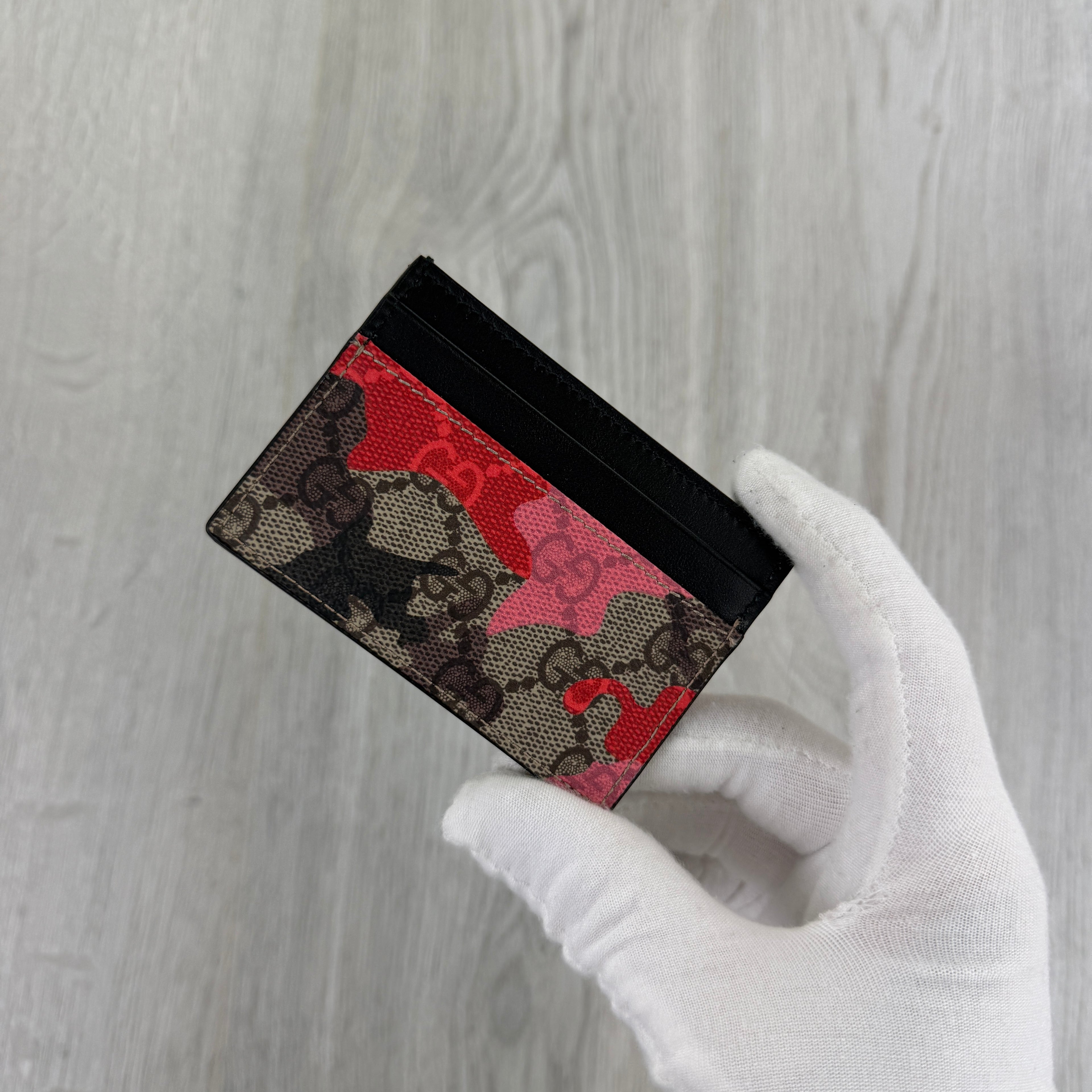 Gucci GG Pink/Red Camo Canvas Card Holder