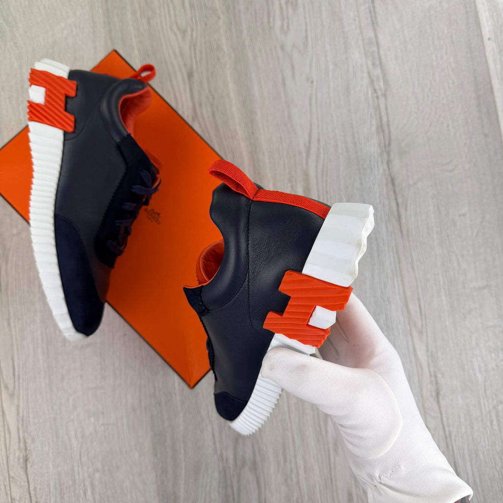 Hermes Men’s Navy & Orange Bouncing Sneakers - 42.5 (Fit Uk 8.5)