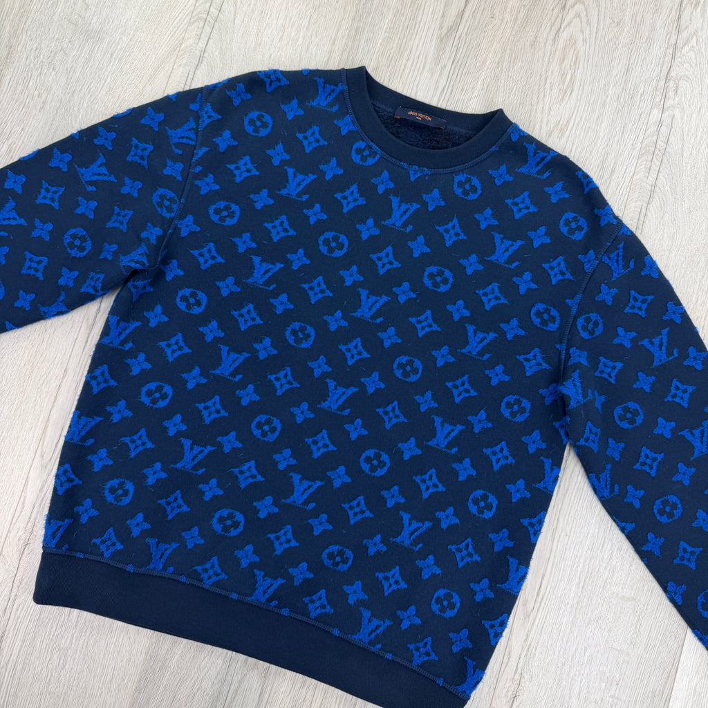 Louis Vuitton Men’s Blue Monogram Jacquard Crewneck Jumper - Small