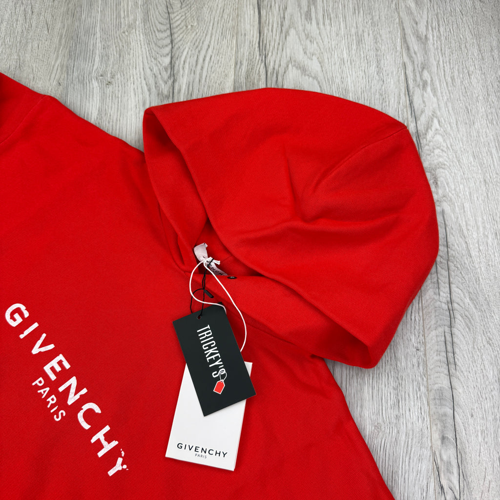 Givenchy Men’s Red Cracked Logo Pullover Hoodie