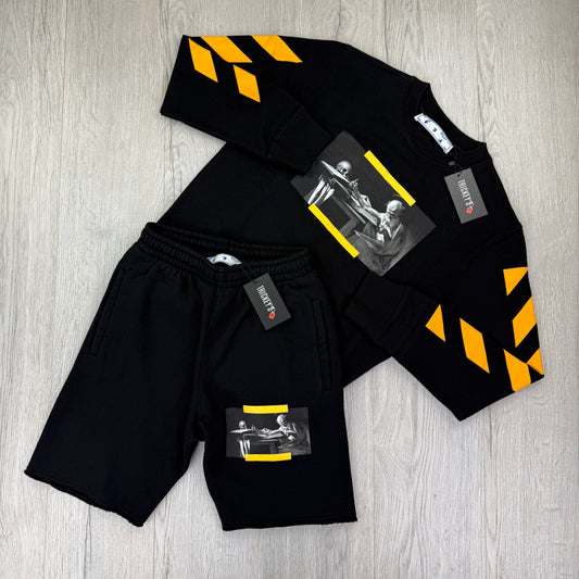 Off White Men’s Black Jumper & Shorts Set - Small