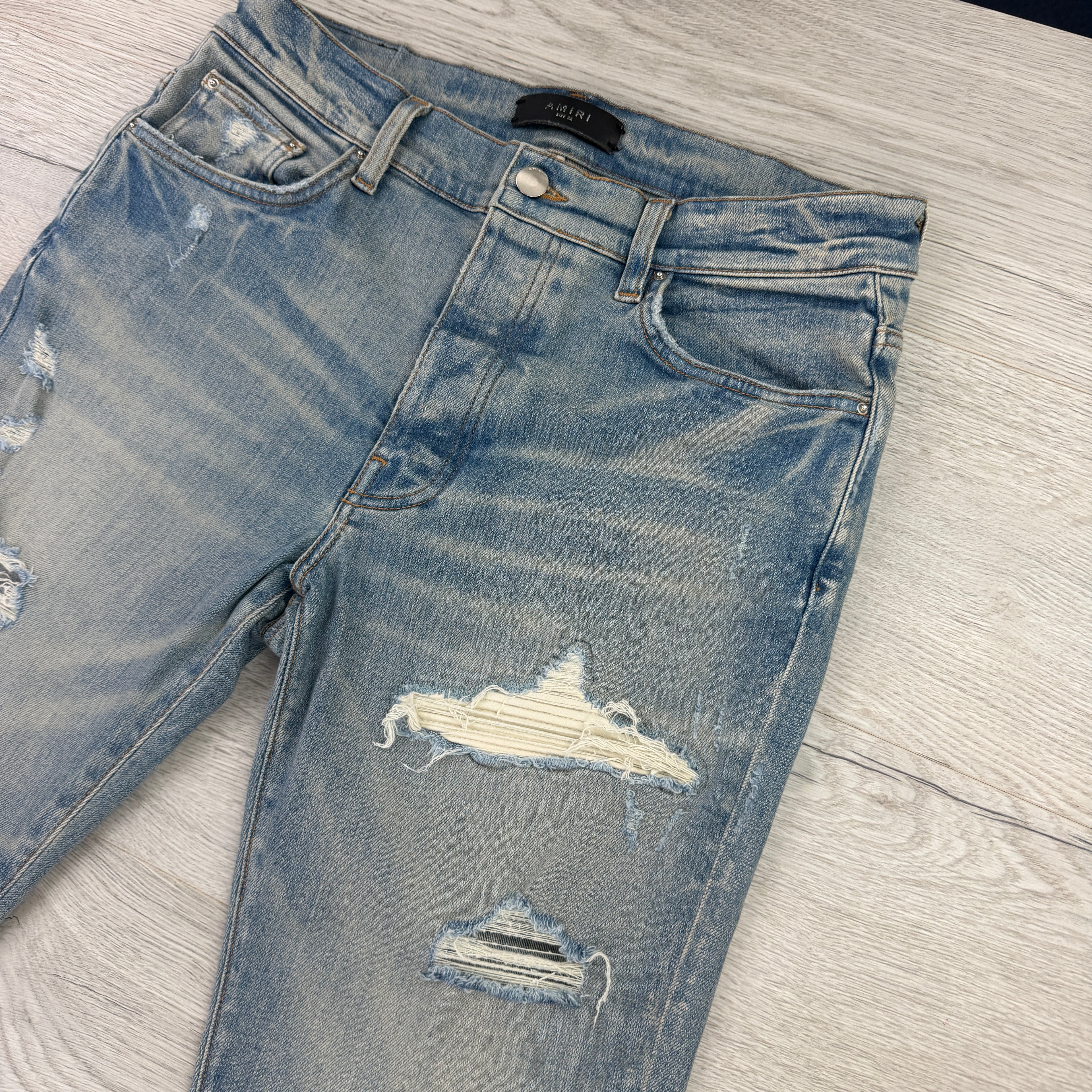Amiri Men’s MX1 Blue Denim Jeans With Side Logo - Uk 32