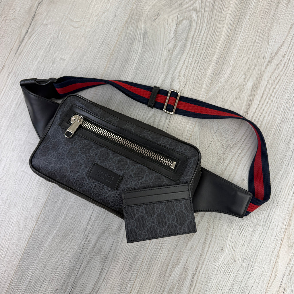 Gucci Men’s GG Black Belt Bag & Card Holder Set