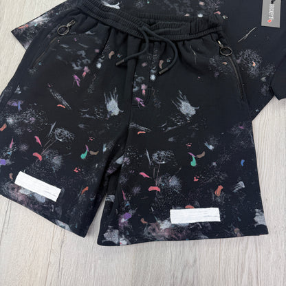 Off White Men’s Black Distressed / Paint Splatter T-shirt & Shorts Set - L/XL