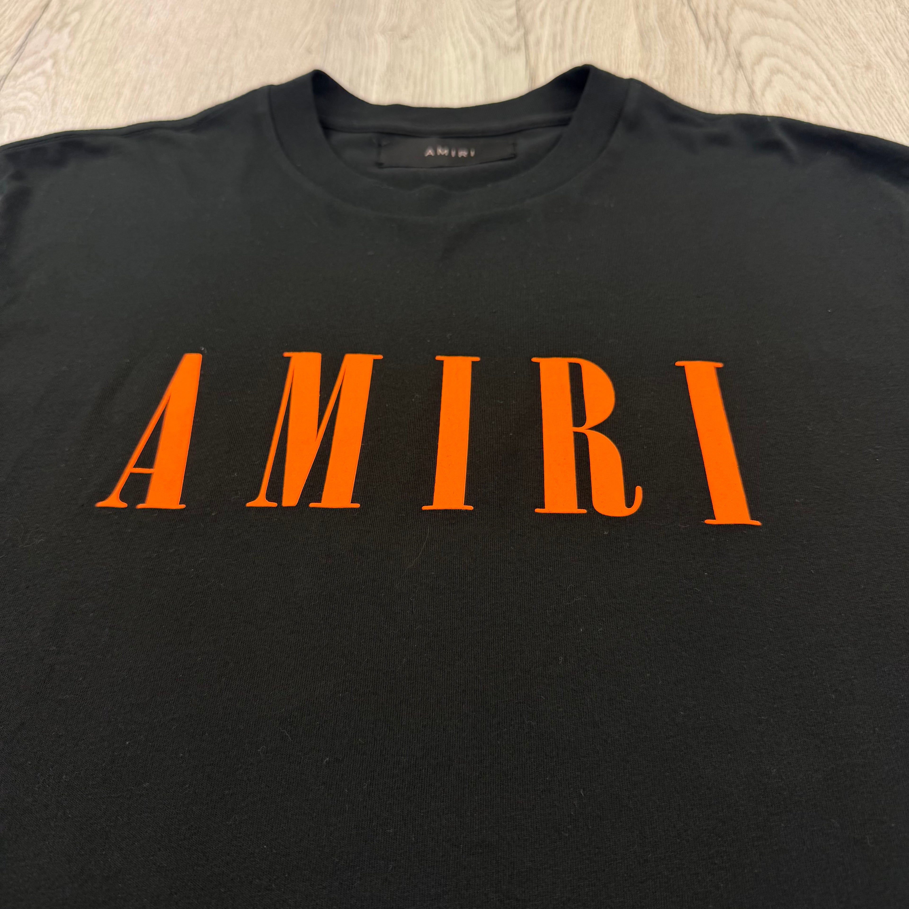 Amiri Men’s Black T-shirt Orange Logo - XS