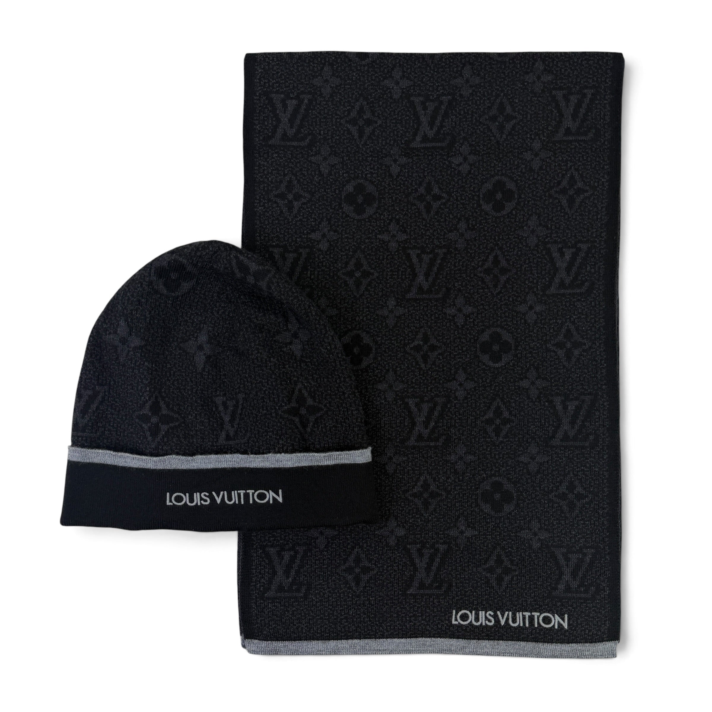 Louis Vuitton Men’s Black Monogram Beanie & Scarf Set