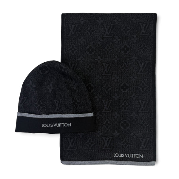 Louis Vuitton Men’s Black Monogram Beanie & Scarf Set