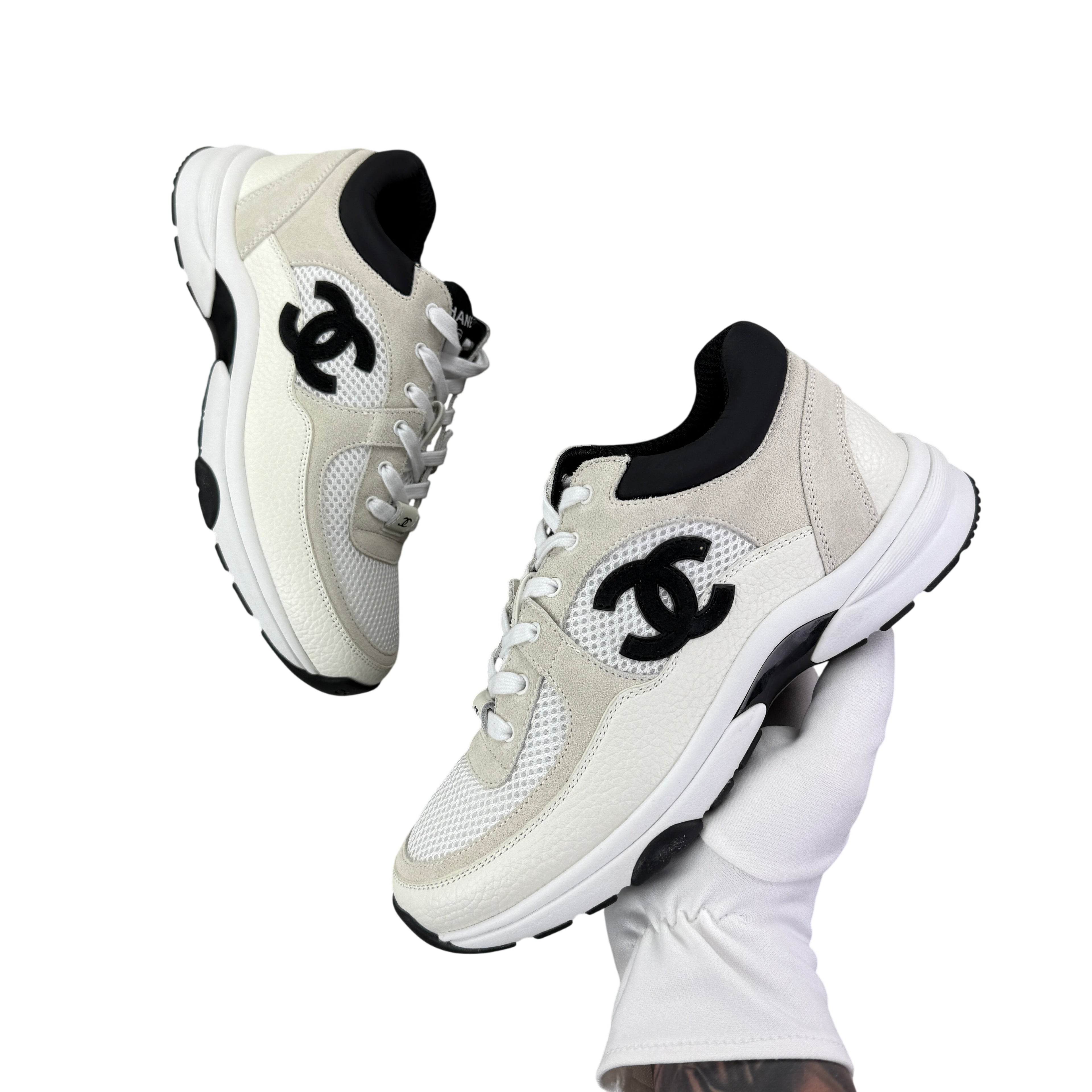 Chanel Women’s Low Top Beige / Black Suede Trainers