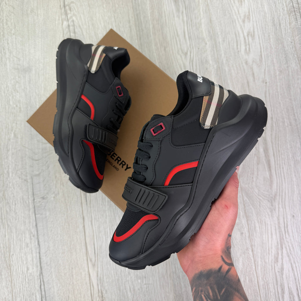 Burberry Men’s Black & Red Ramsey Check Trainers