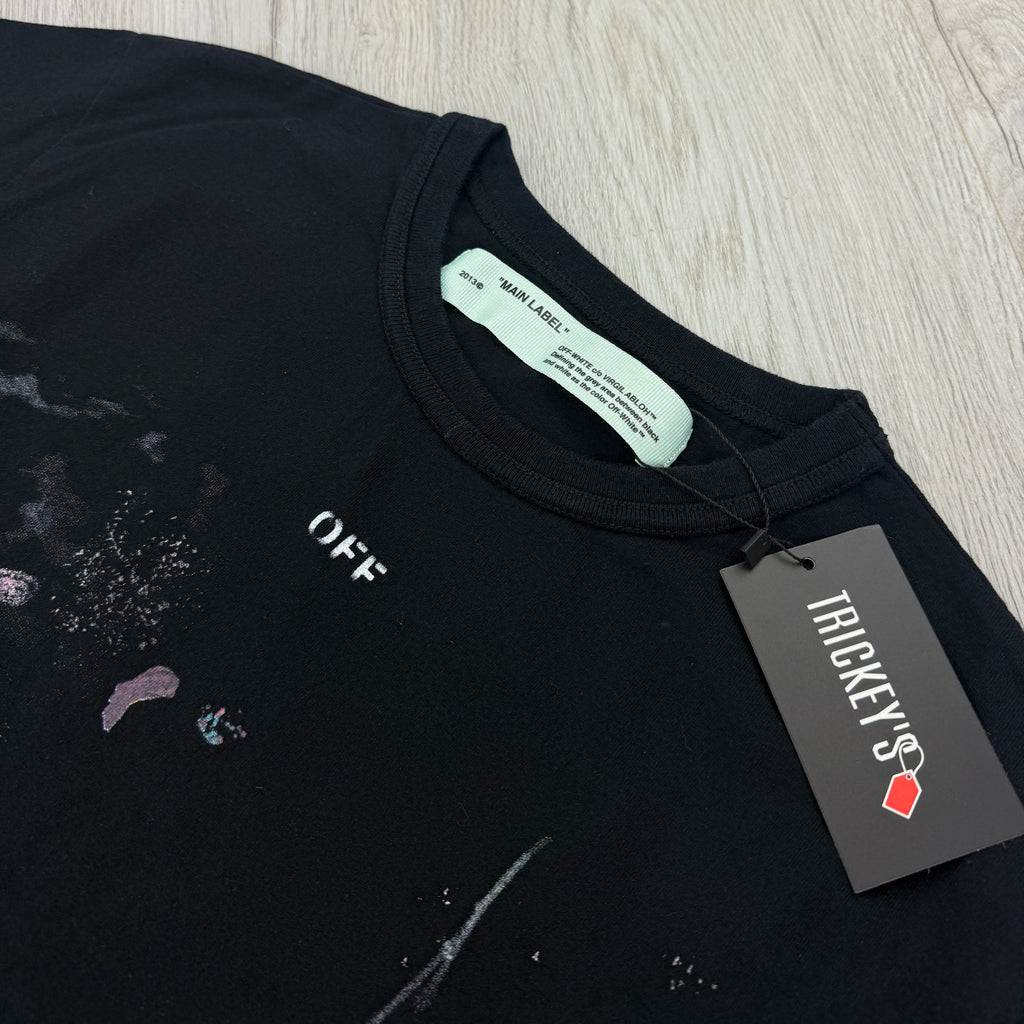 Off White Black Distressed Paint Splatter T-shirt