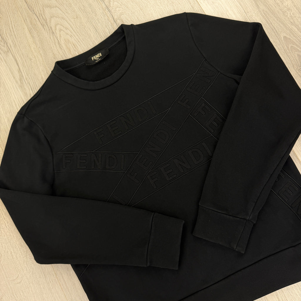 Fendi Men’s Logo Full Black Tracksuit - Medium Slim
