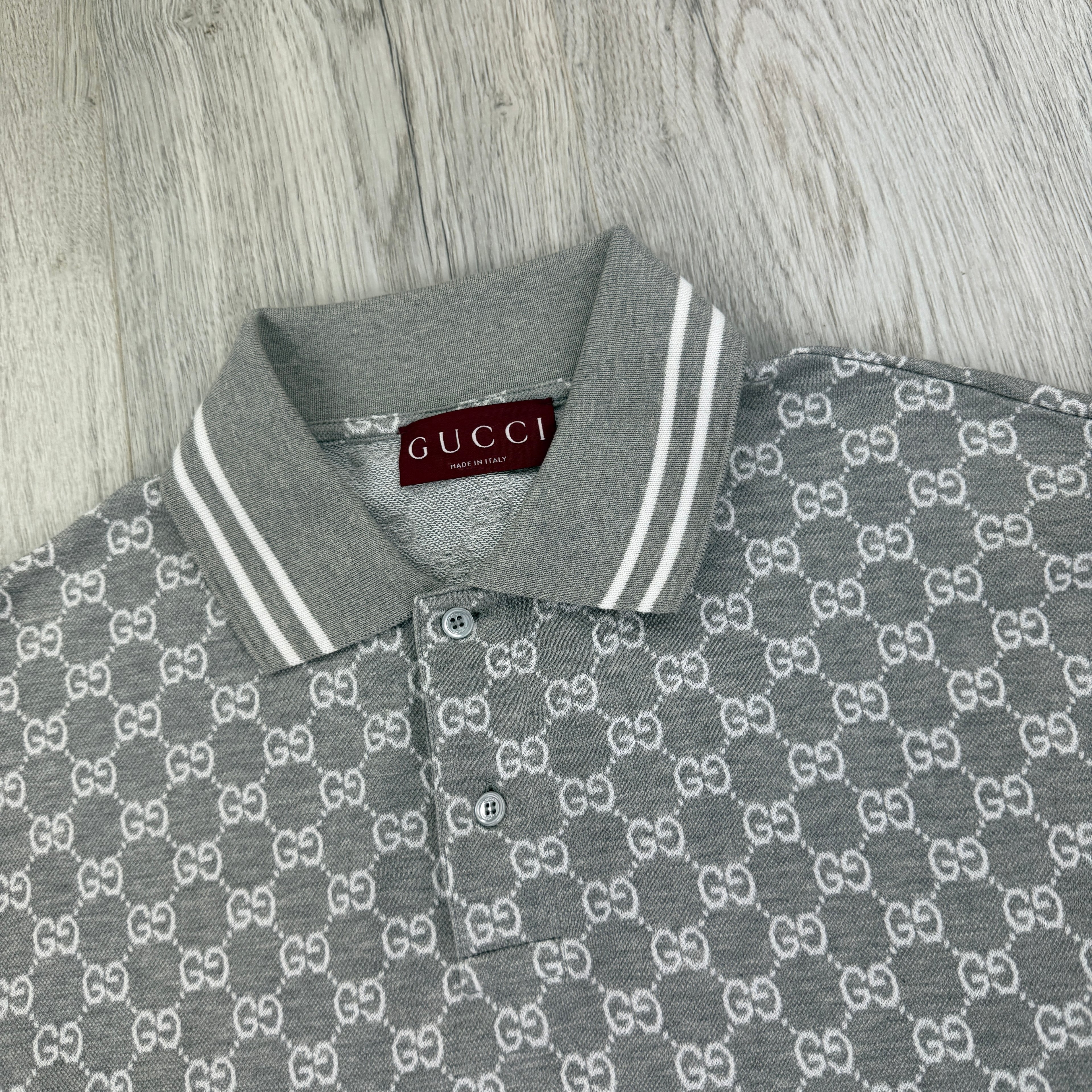 Gucci Men’s Grey & White GG Interlocking Polo Shirt - Medium (Fit Large)