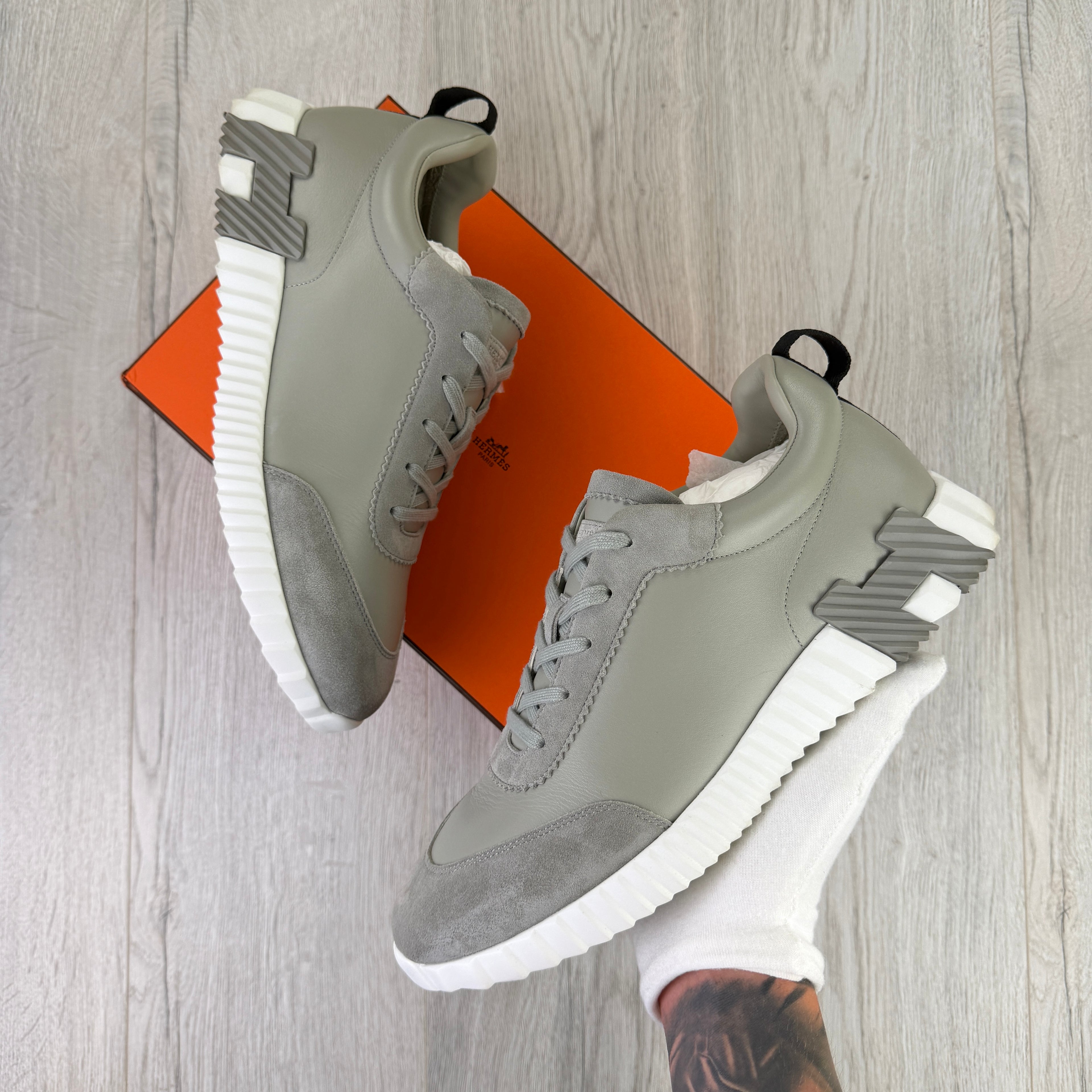 Hermes Men’s Grey Suede Bouncing Sneakers - Uk 11