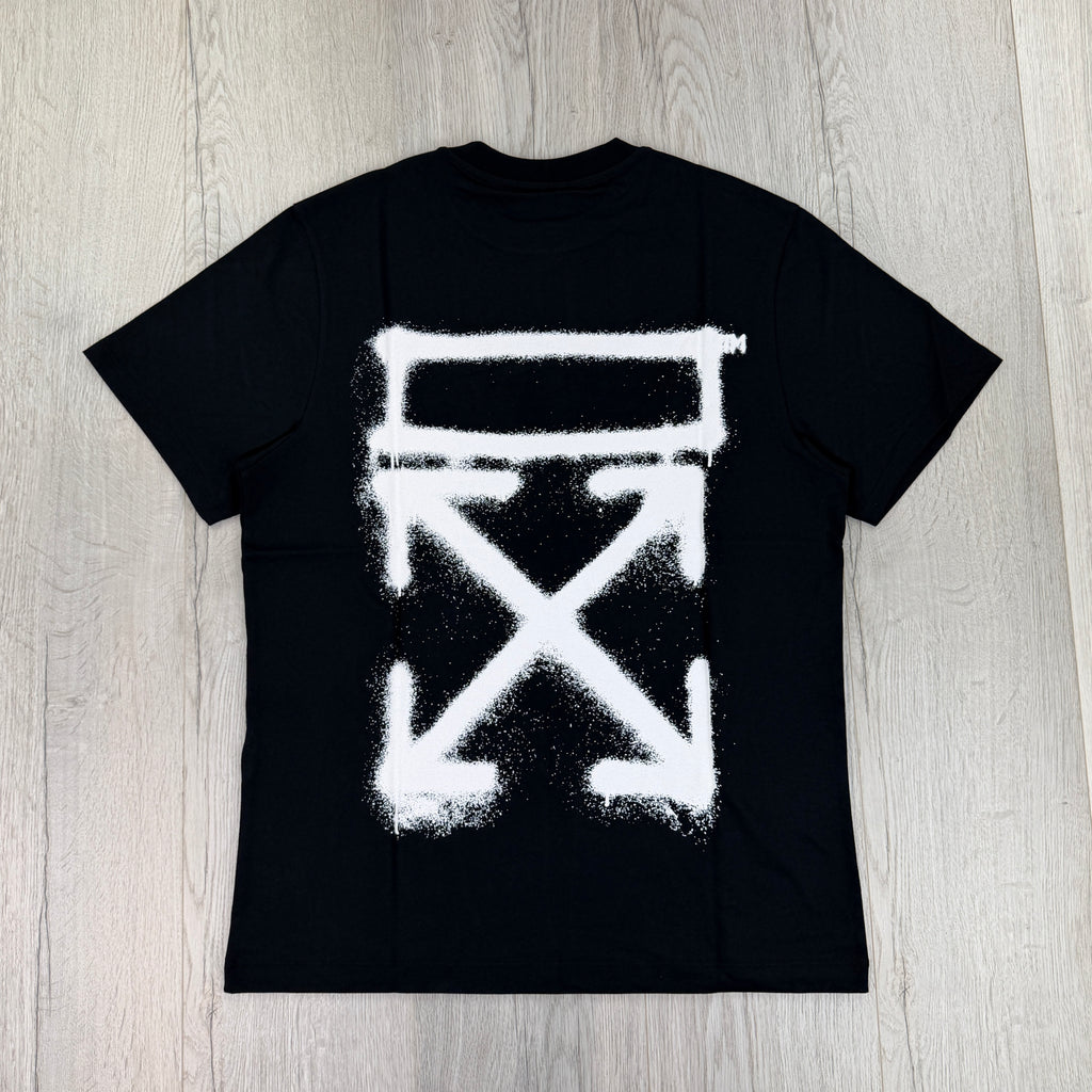 Off White Men’s Black T-shirt White Spray