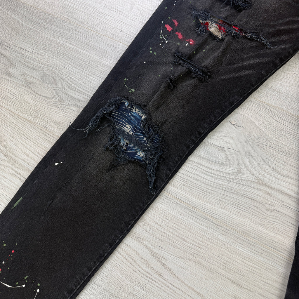 Amiri Men’s MX1 Aged Black Distressed Jeans - Uk 34