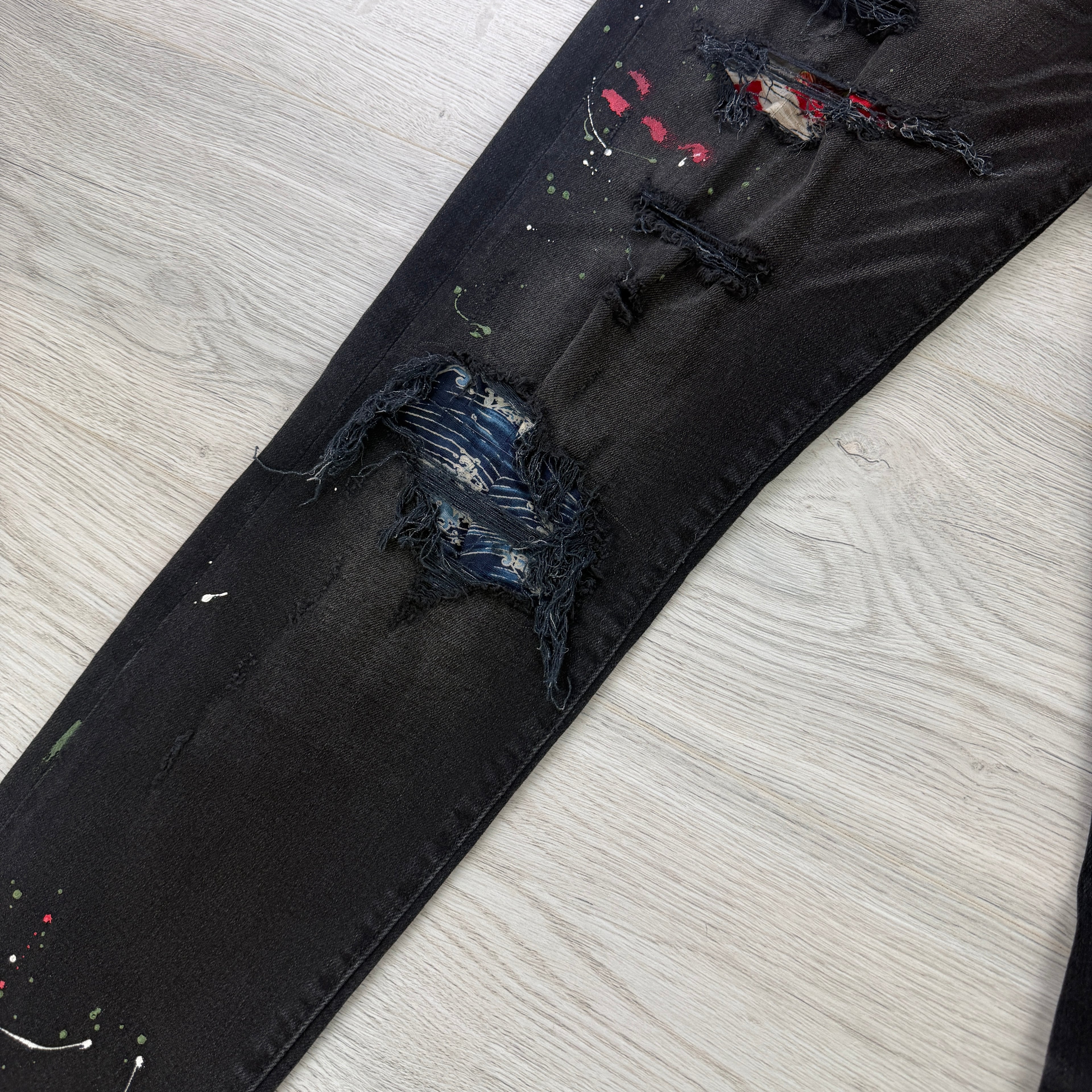 Amiri Men’s MX1 Aged Black Distressed Jeans - Uk 34