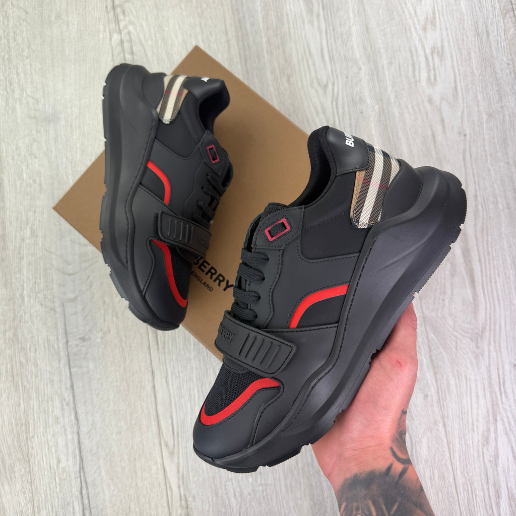 Burberry Men’s Black & Red Ramsey Check Trainers