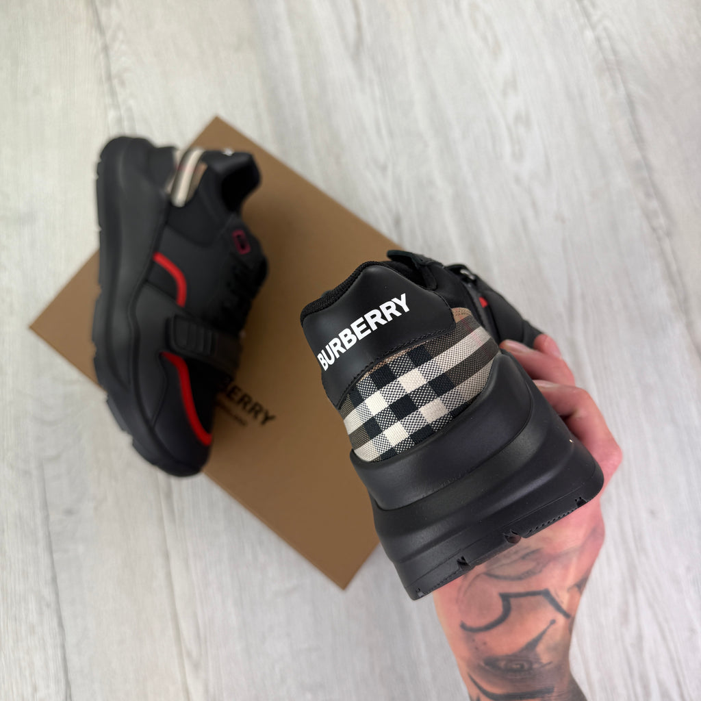 Burberry Men’s Black & Red Ramsey Check Trainers