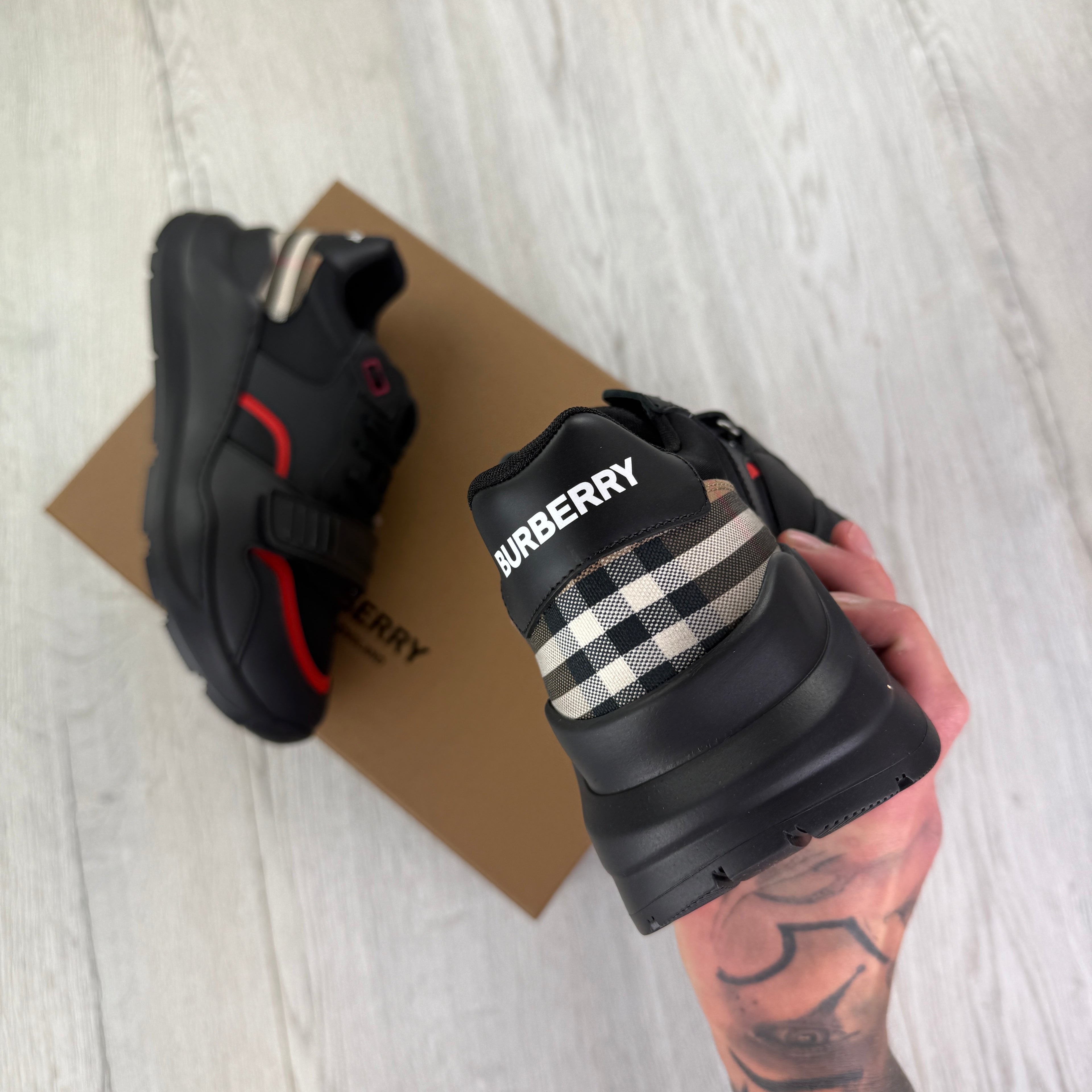 Burberry Men’s Black & Red Ramsey Check Trainers