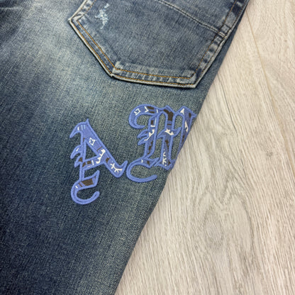 Amiri Men’s Distressed Jeans Side Old English Logo - Uk 30