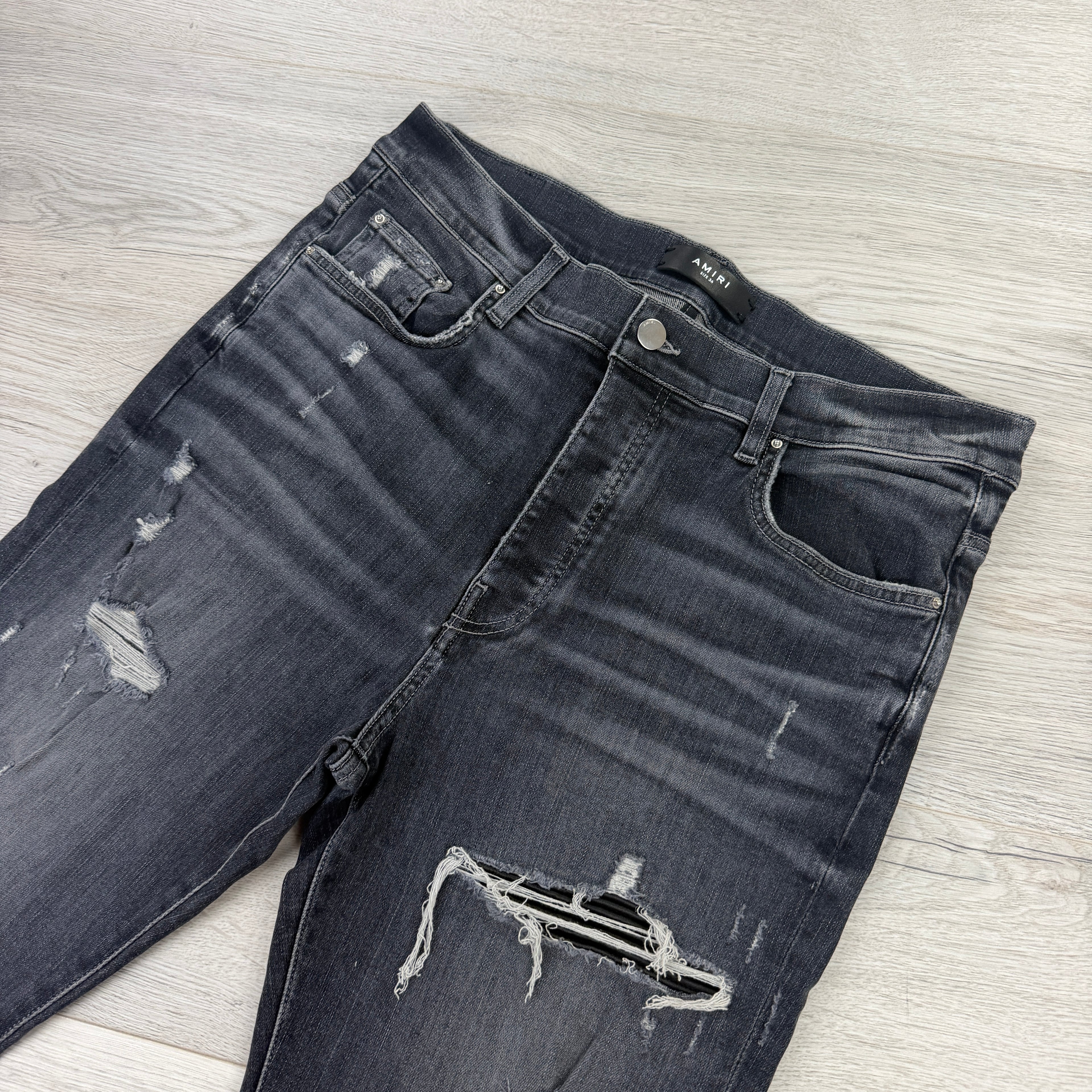 Amiri Men’s MX1 Aged Black Distressed Jeans - Uk 36