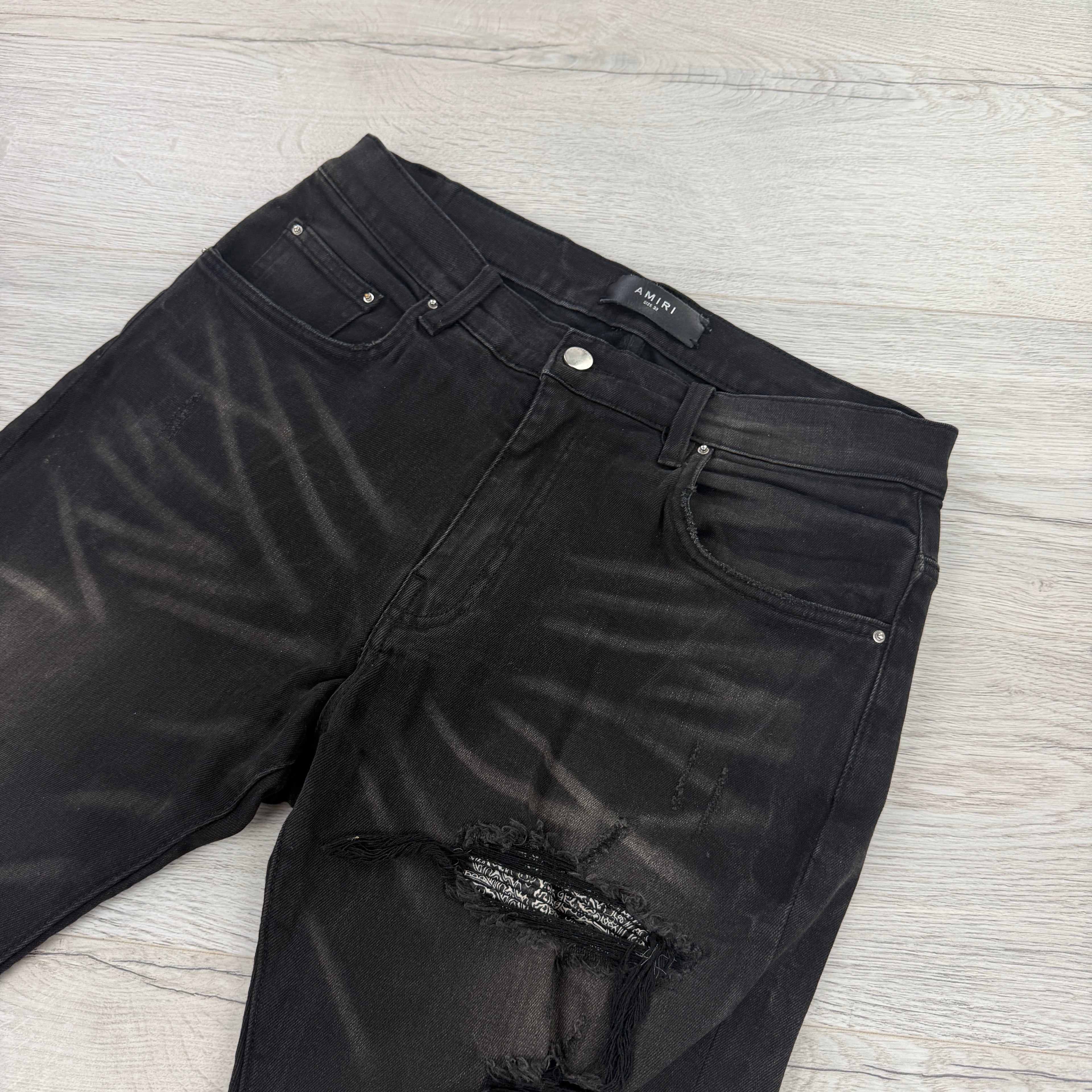 Amiri Men’s Boucle MX1 Aged Black Distressed Jeans - Uk 30/31
