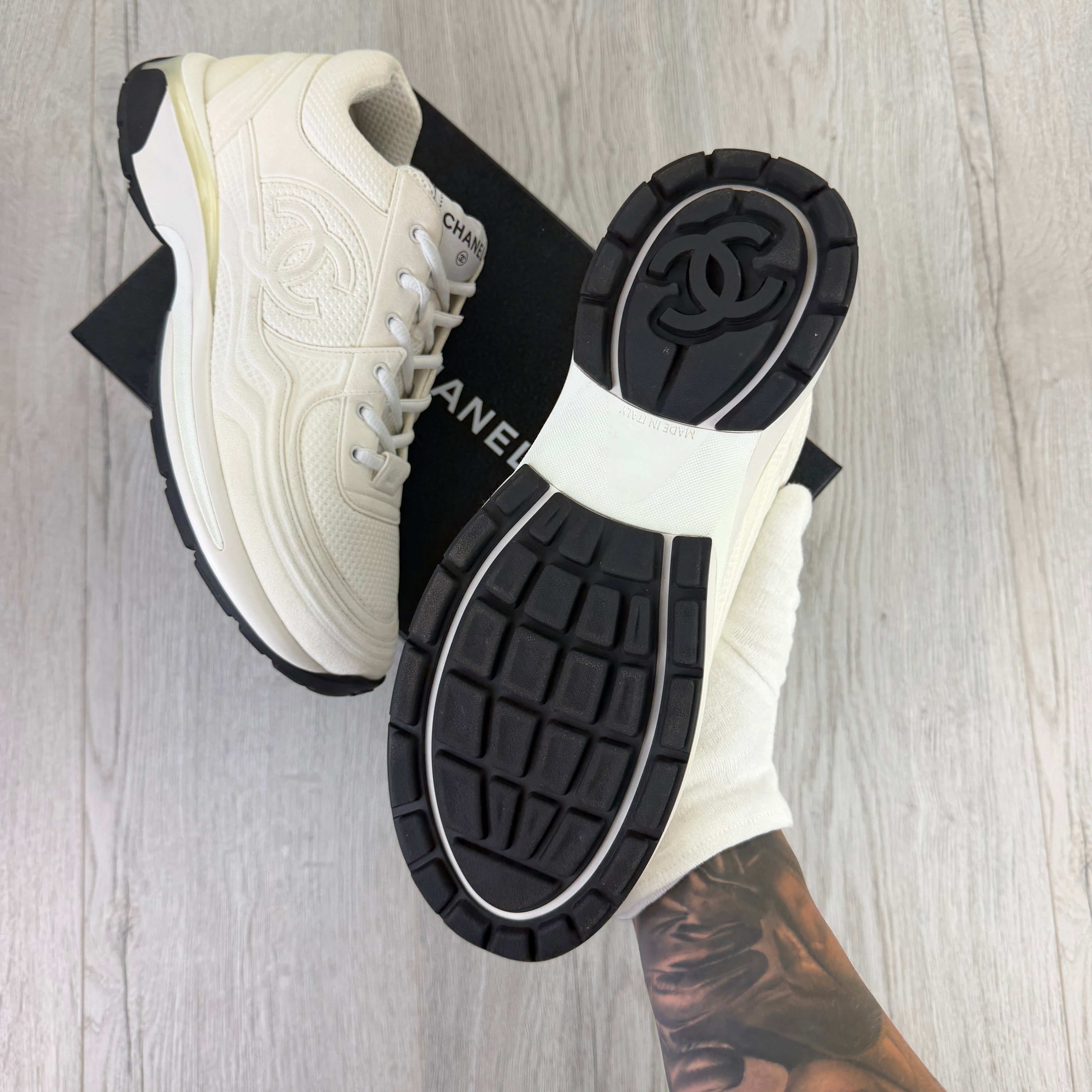 Chanel Men’s White CC Runners - Uk 11