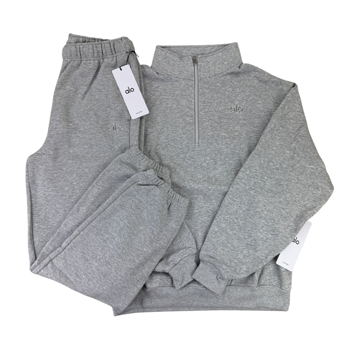 Alo Men’s Grey Full 1/4 Zip & Cuffed Bottoms Tracksuit