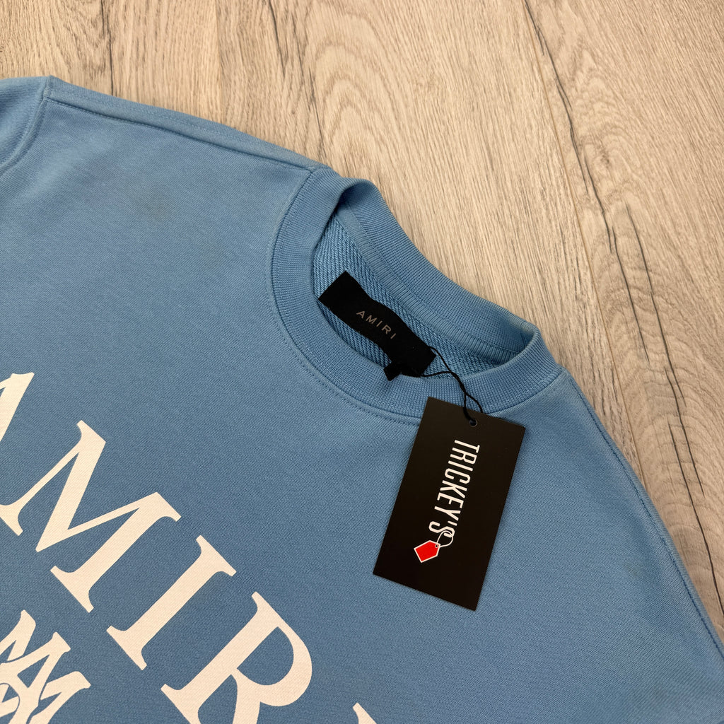 Amiri Men’s Blue Crewneck Jumper Bar Logo - Small