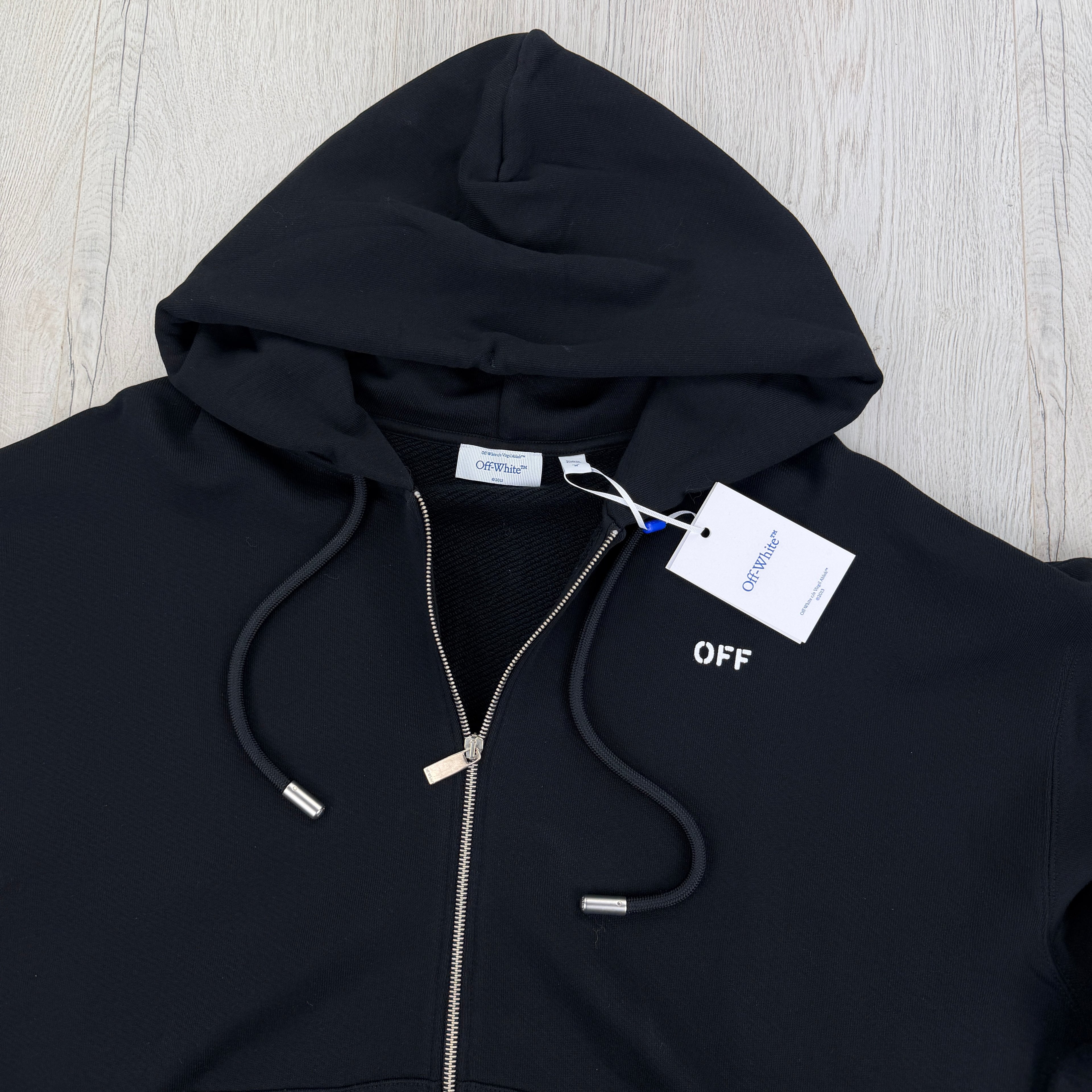 Off White Men’s Zip-up Black Hoodie - Medium
