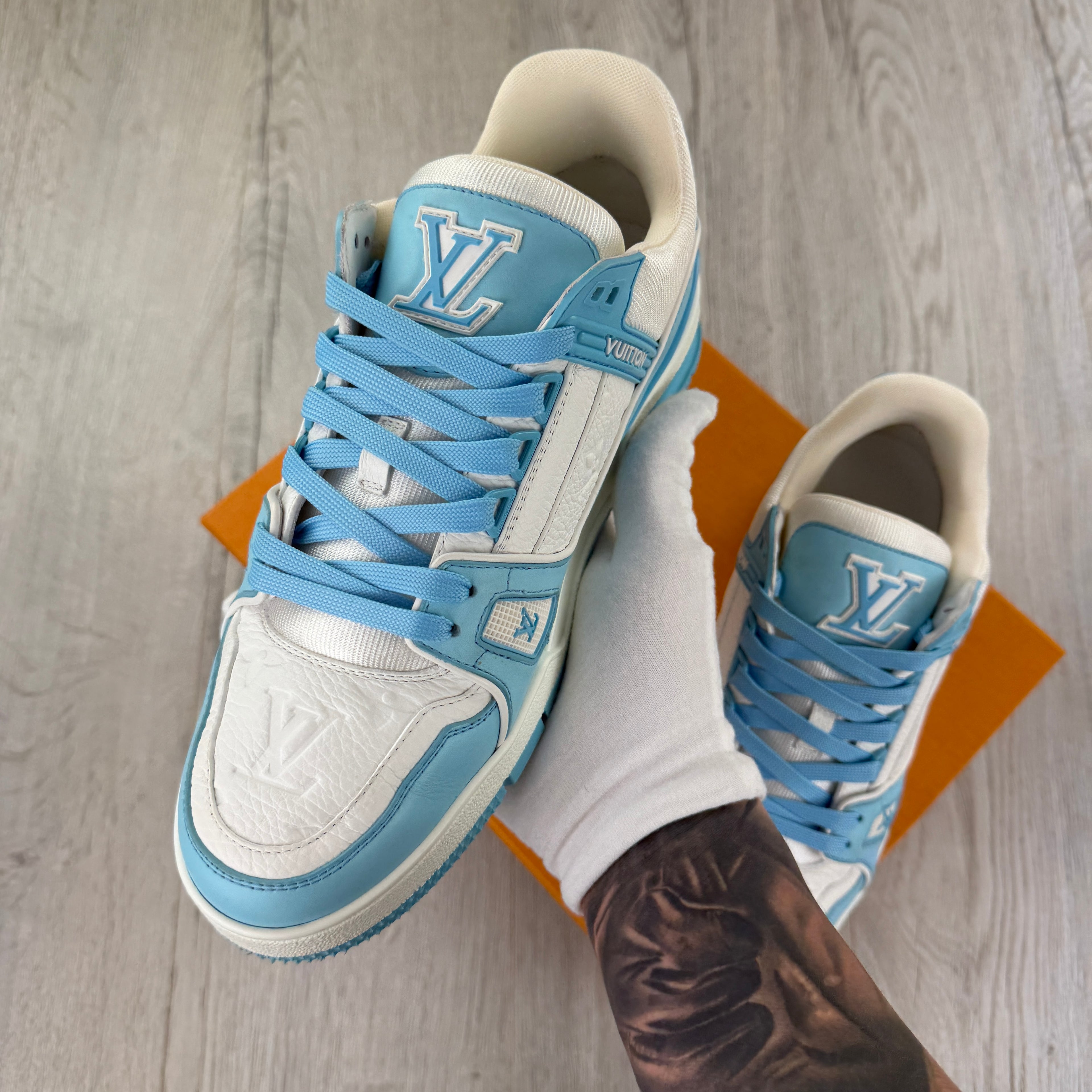 Louis Vuitton Men’s Blue & White Low Trainers - Uk 7 (Fit 7.5)