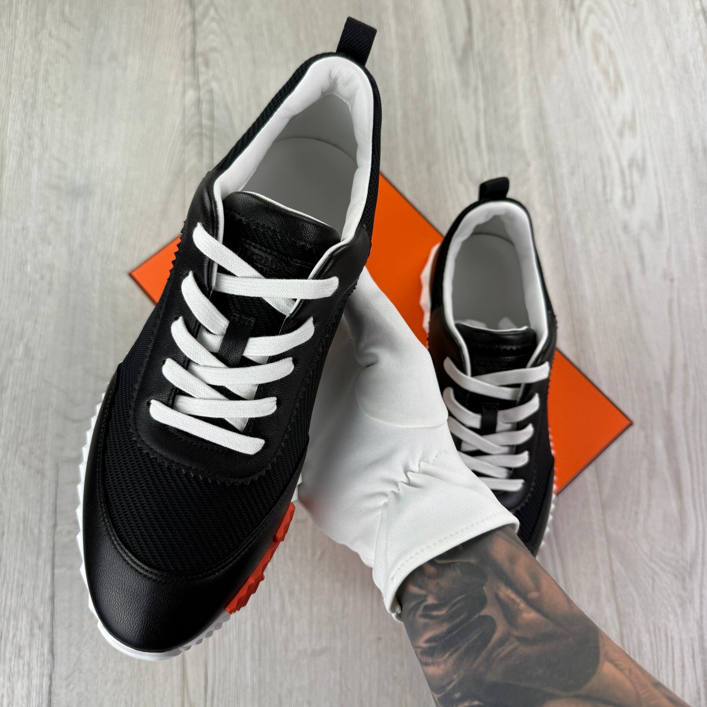 Hermes Men’s Black & White Bouncing Sneakers - Uk 8.5