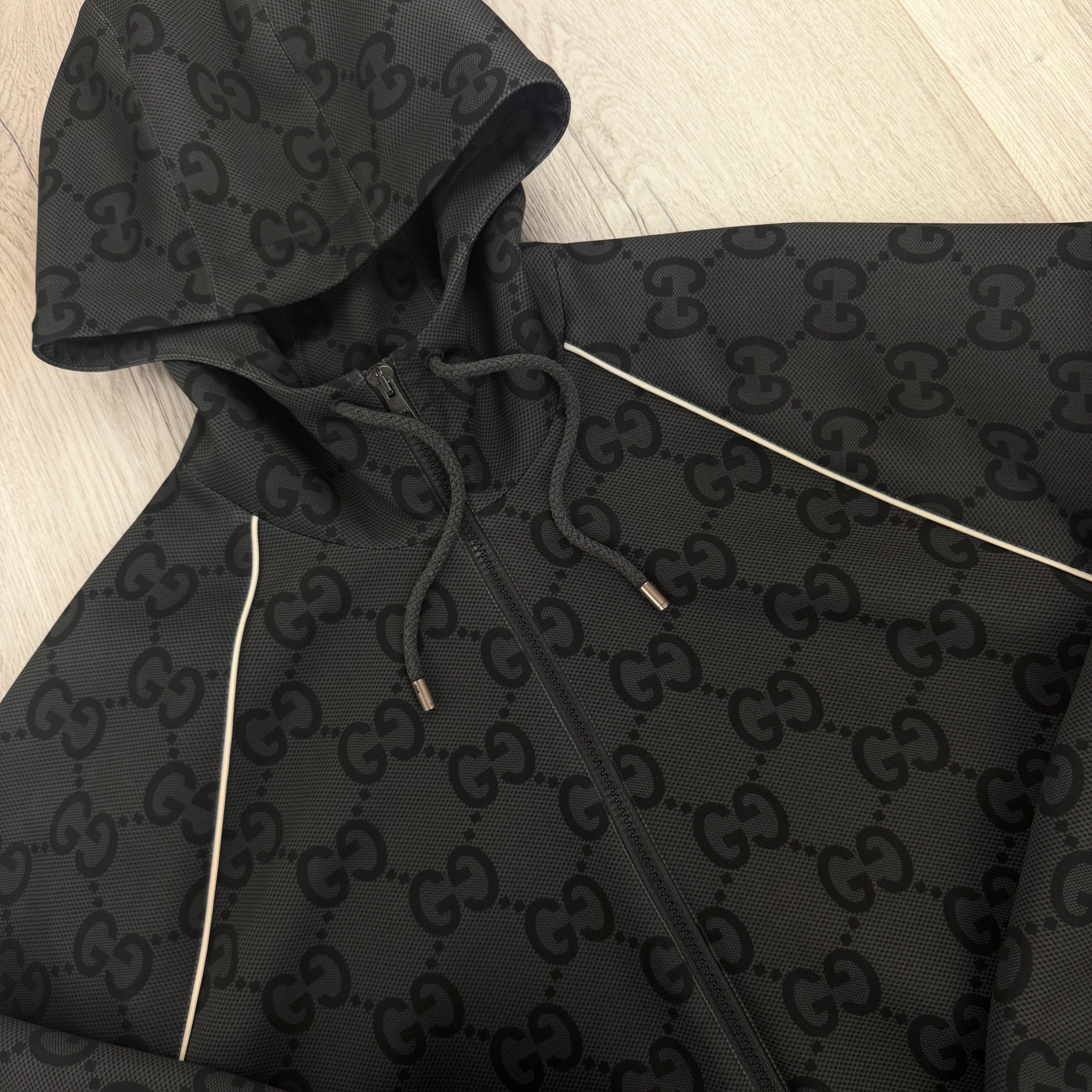 Gucci Men’s Black GG Jacquard Full Hooded Tracksuit - Large