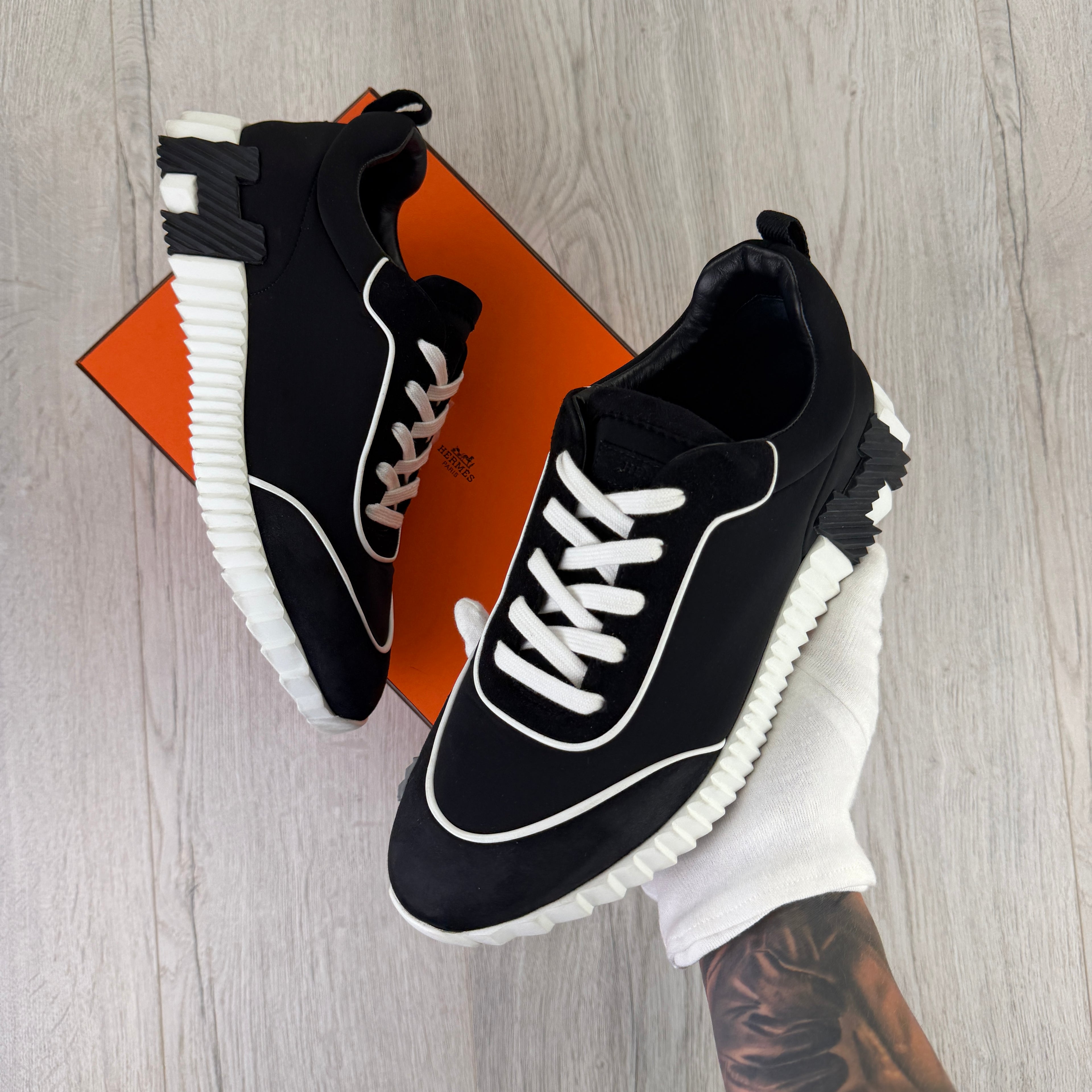 Hermes Men’s Black & White Bouncing Sneakers - 42 (Uk 8)