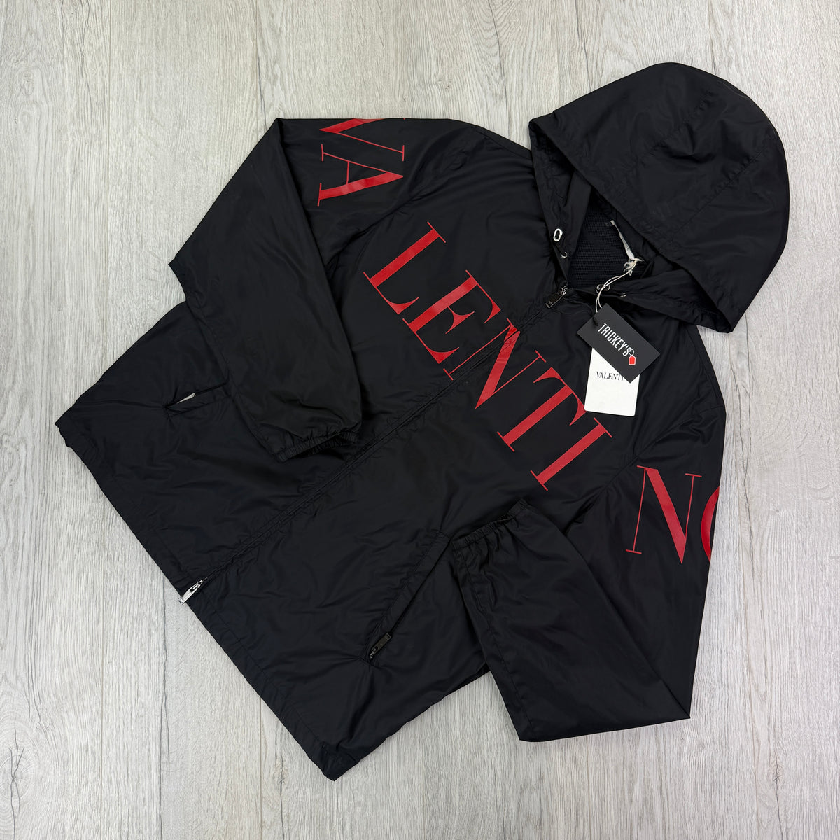 Valentino Men’s Black Windbreaker Jacket Red Logo - Size 50 (Fits Medium)