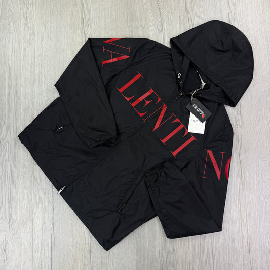 Valentino Men’s Black Windbreaker Jacket Red Logo - Size 50 (Fits Medium)