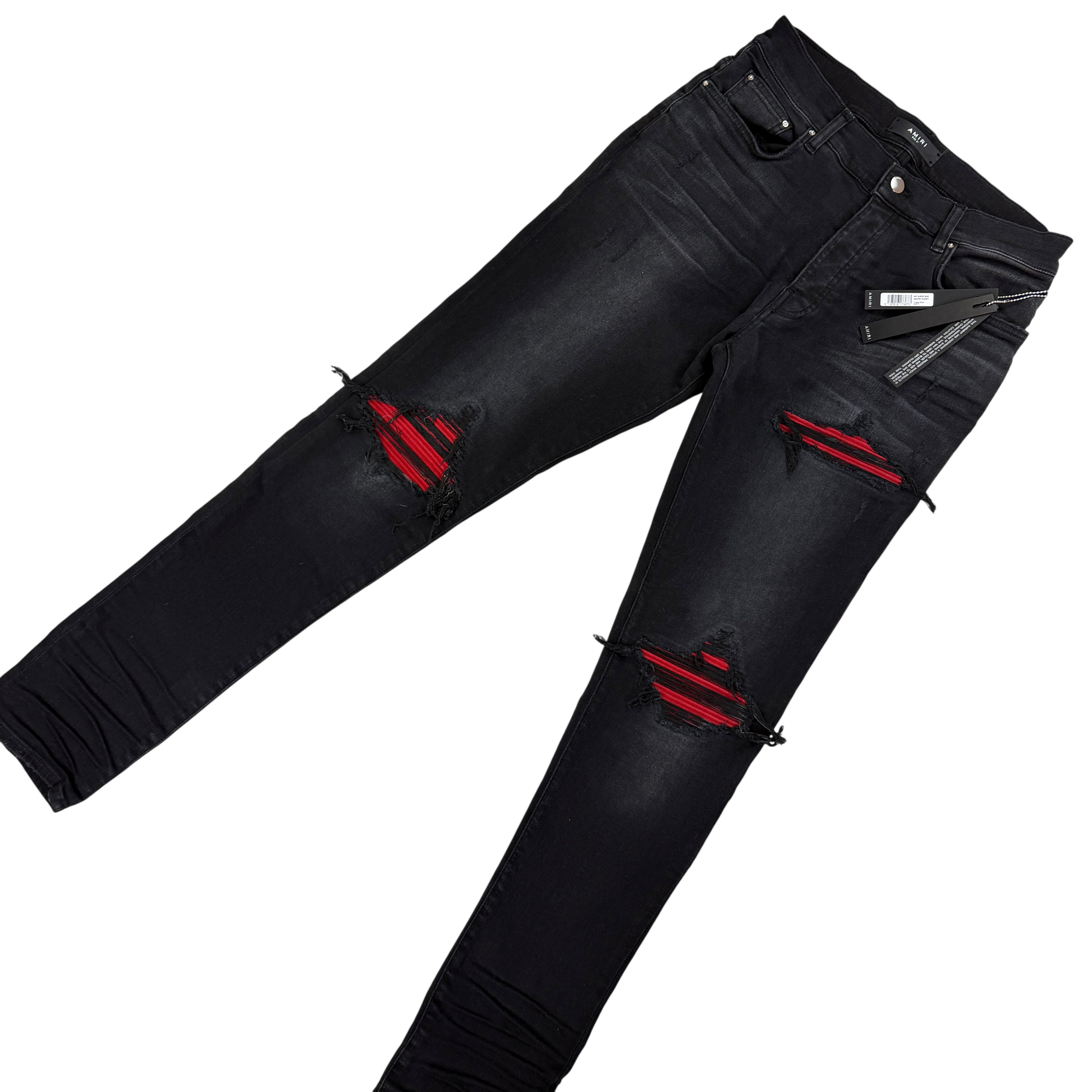 Amiri Men’s Black & Red Distressed Ripped Jeans - Uk 31