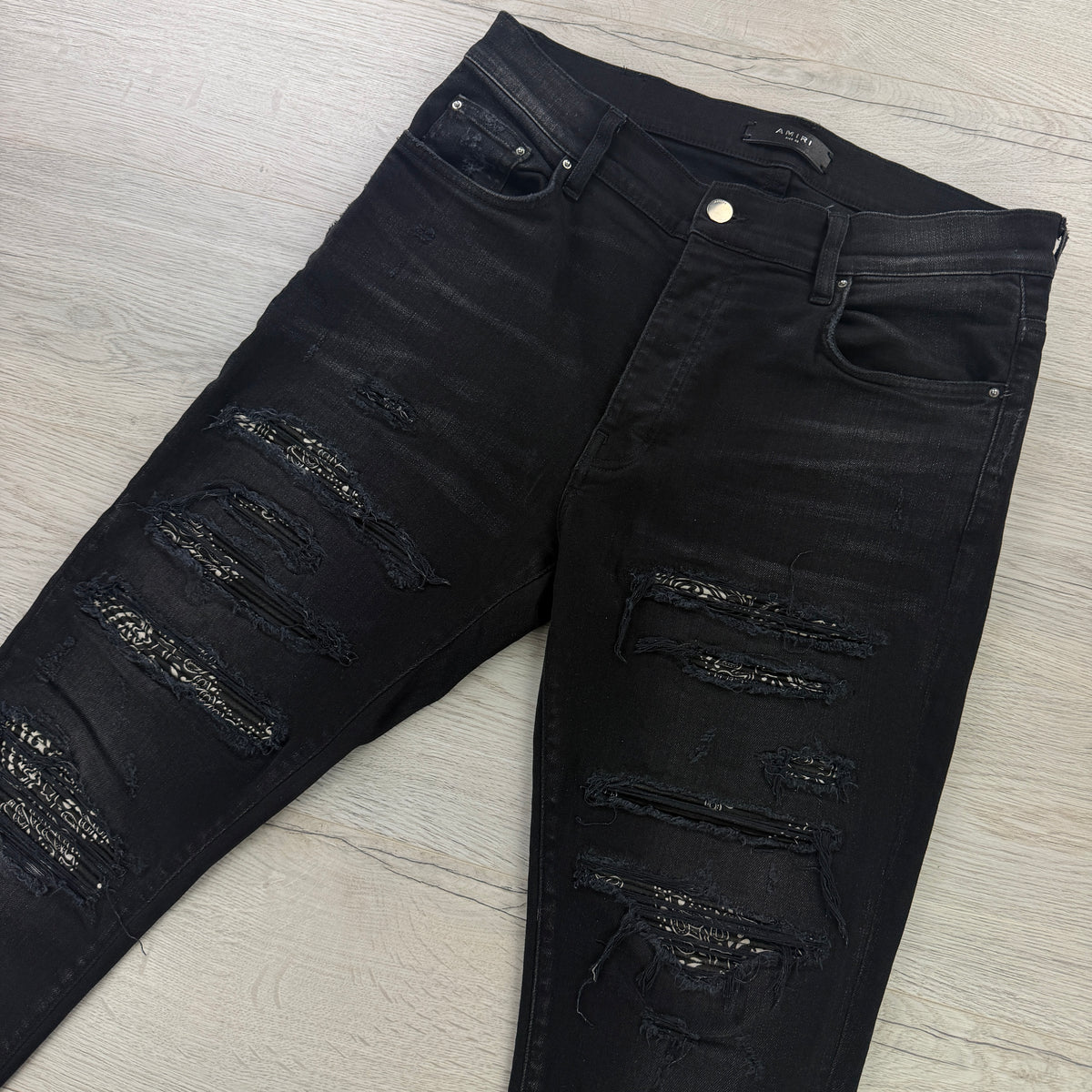 Amiri Men’s Black Distressed MX1 Bandana Ripped Jeans - Uk 33