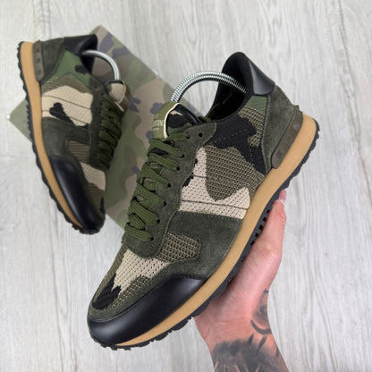 Valentino Men’s Khaki Camo Mesh Rockrunner - Uk 8