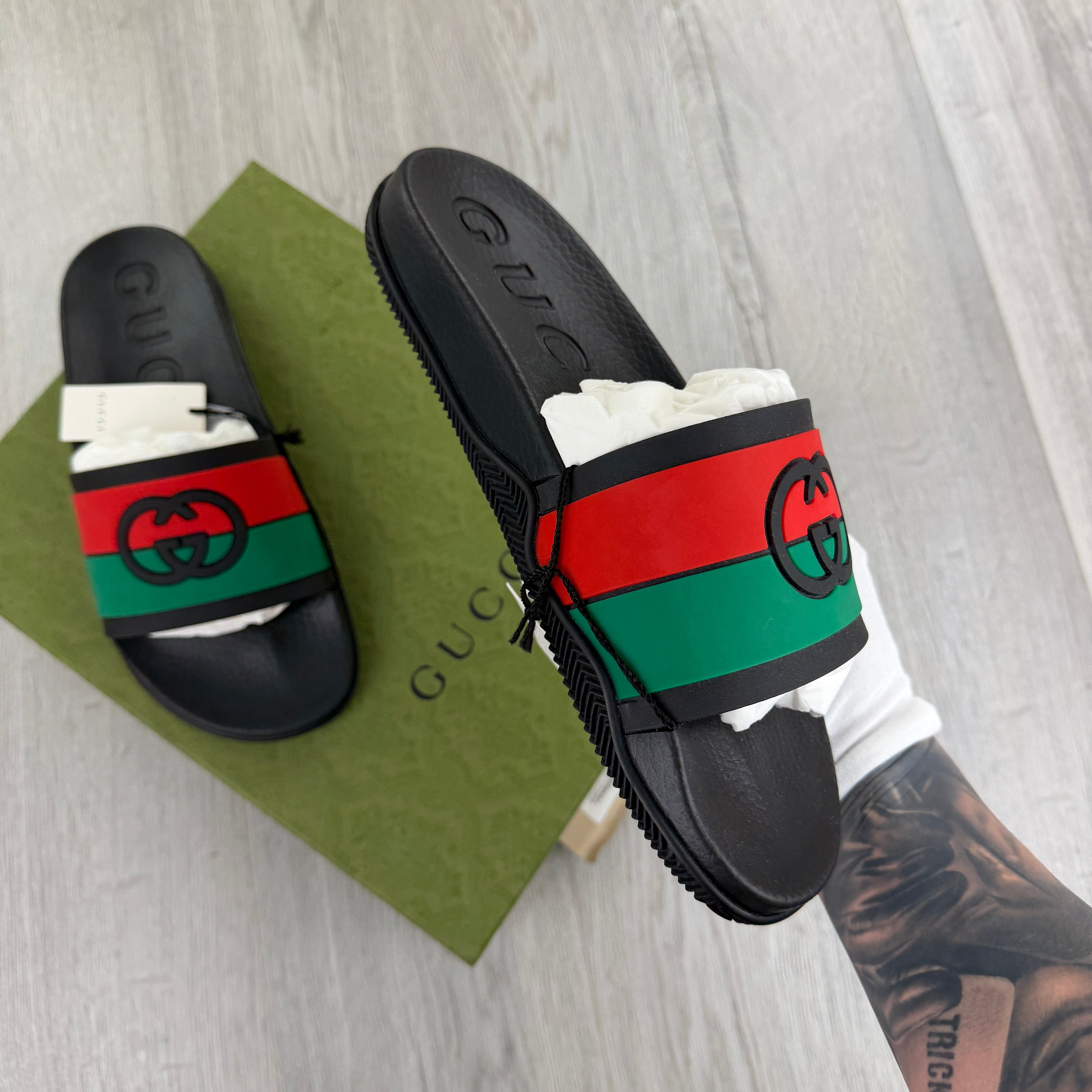 Gucci Men’s Black GG Interlocking Pool Sliders