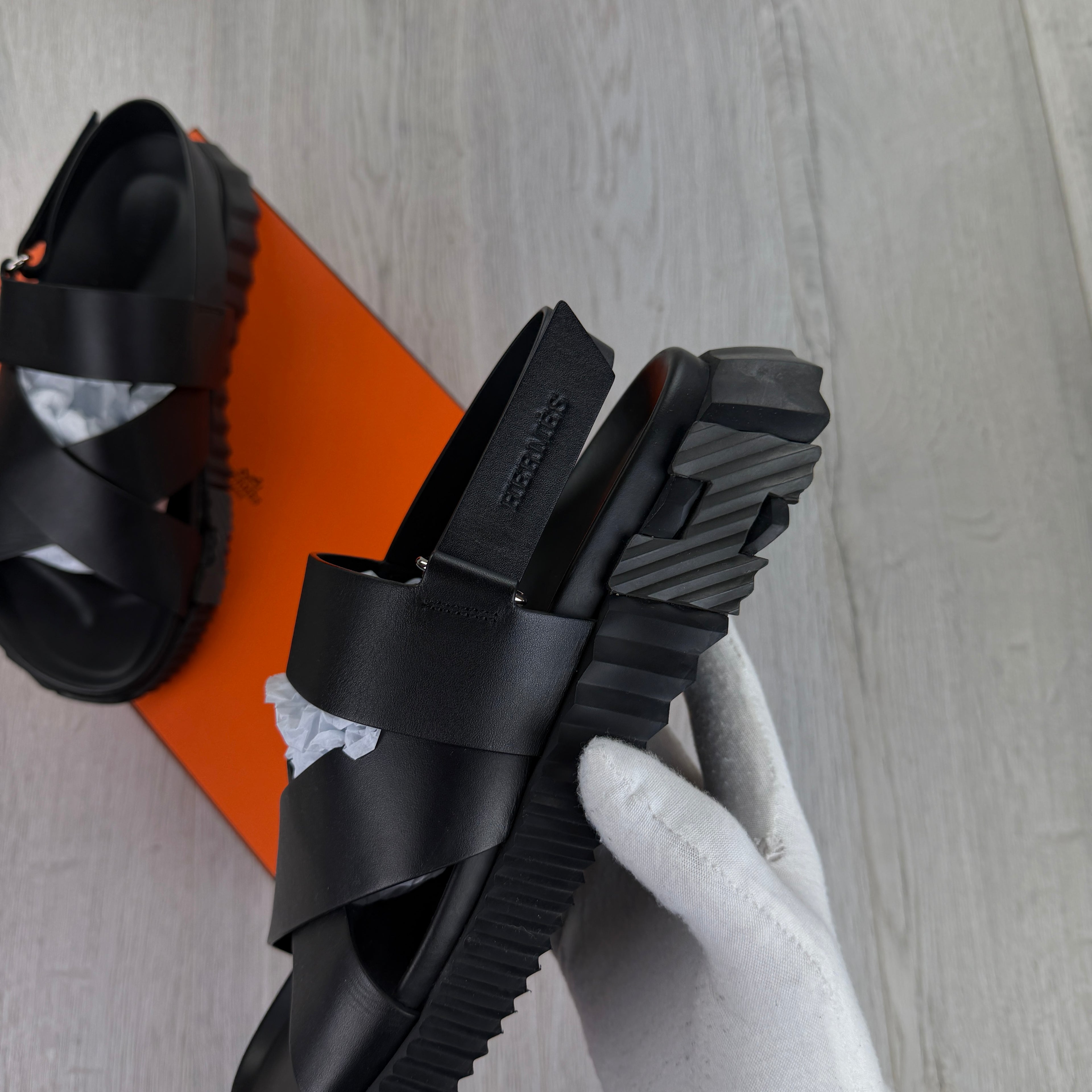 Hermes Men’s Black Sandals - Uk 9