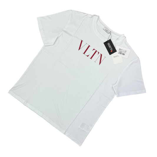 Valentino Men’s White T-shirt Red ‘VLTN’ Logo