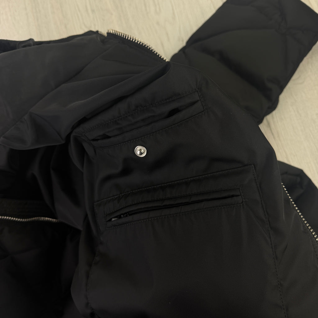 Prada Men’s Black Re-Nylon Triangle Padded Long Down Jacket White Logo - 50 (Fit XL)