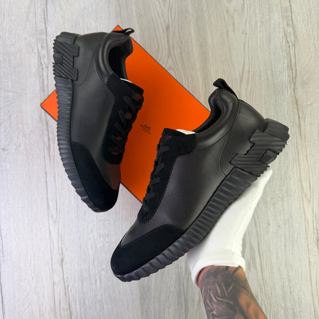Hermes Men’s All Black Suede Bouncing Sneakers - Uk 11