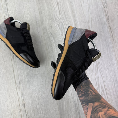 Valentino Men’s Black Mesh Runners With Maroon Heel - Uk 8