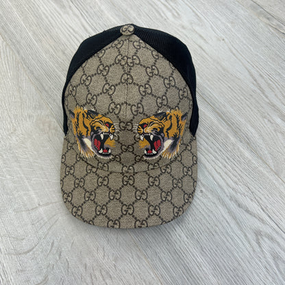 Gucci Men’s Tiger Beige GG Supreme / Mesh Cap - XL