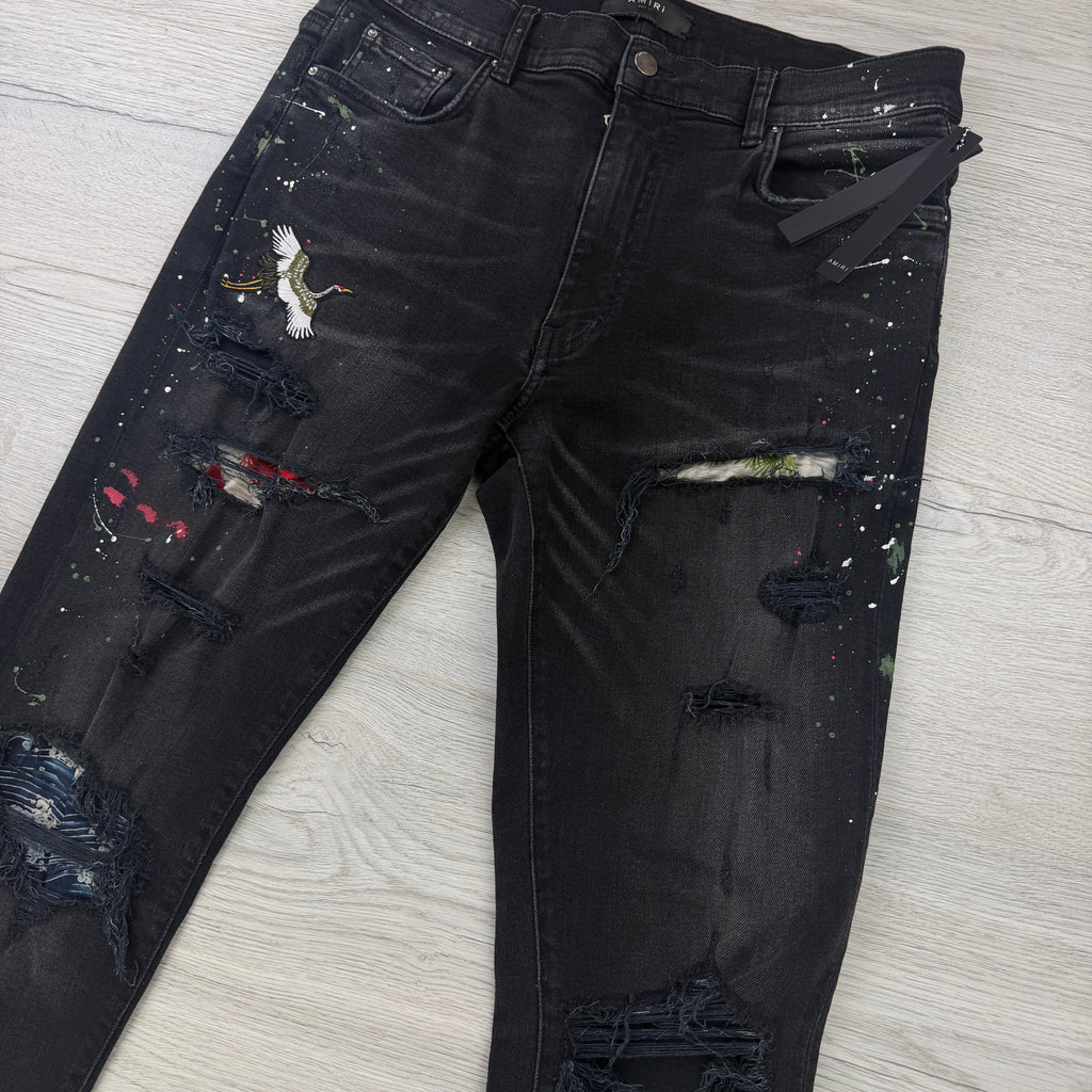Amiri Men’s MX1 Aged Black Distressed Jeans - Uk 34