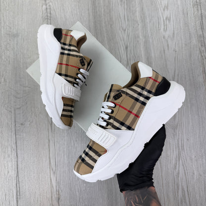 Burberry Men’s Vintage Check, White Leather Trainers