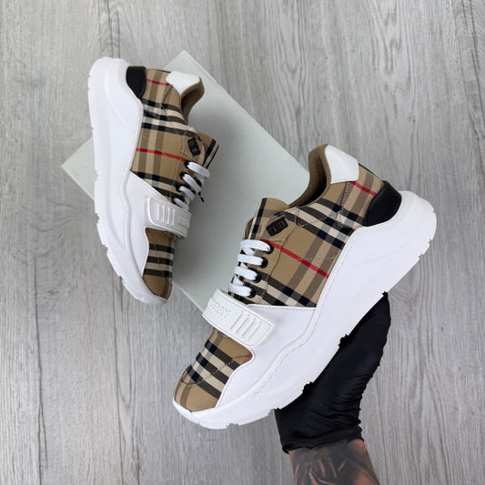 Burberry Men’s Vintage Check, White Leather Trainers